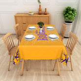 Aperturee - Aperturee Happy Halloween Rectangle Tablecloth in Yellow and Purple for Fun and Colorful Kids Spooky Party Decor